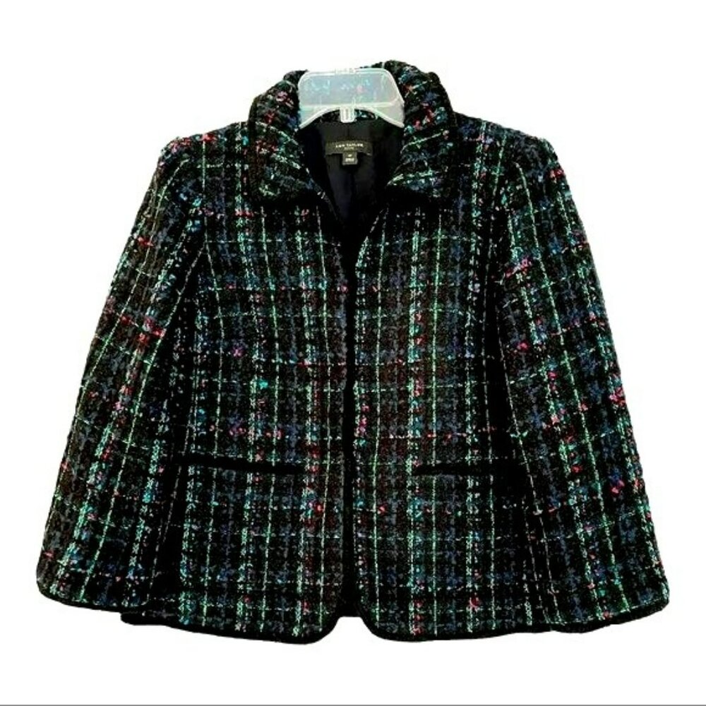 Ann Taylor Petites Black Multi-color Confetti Fringe Blazer Jacket Career Sz 10P